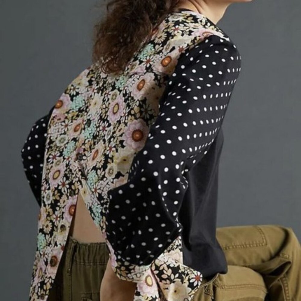 Maeve Anthropology split back top floral shirt L